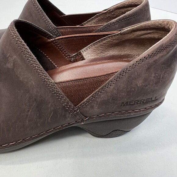 Merrell Moc Women’s Brown Oil Tan Leather Mules Clogs Sz 6.5 - Picture 6 of 11